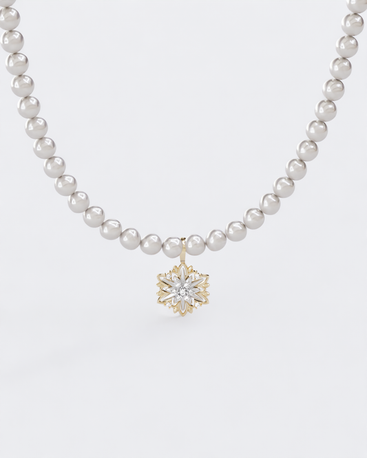 Золотий кулон Едельвейс з діамантами та перлами