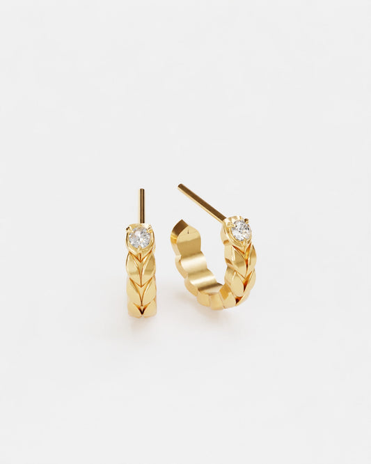 Золоті сережки Колоски міні з діамантом
